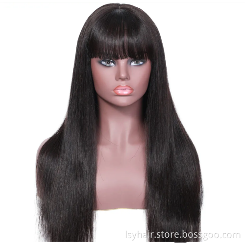 Lsy Long Silky Straight 360 Frontal Full Lace Wigs With Front Chic Bangs Fringe 150% Density 100% Indian Human Hair Wigs
